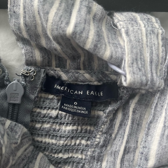 American Eagle Women Grey Tie Waist Striped Jumpsuit - Picture 4 of 4